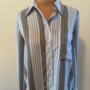 Women’s Striped Button Down Shirt - Blue and Black
